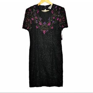 Vintage AP Ltd Black Pink Purple Sequin Dress NEW